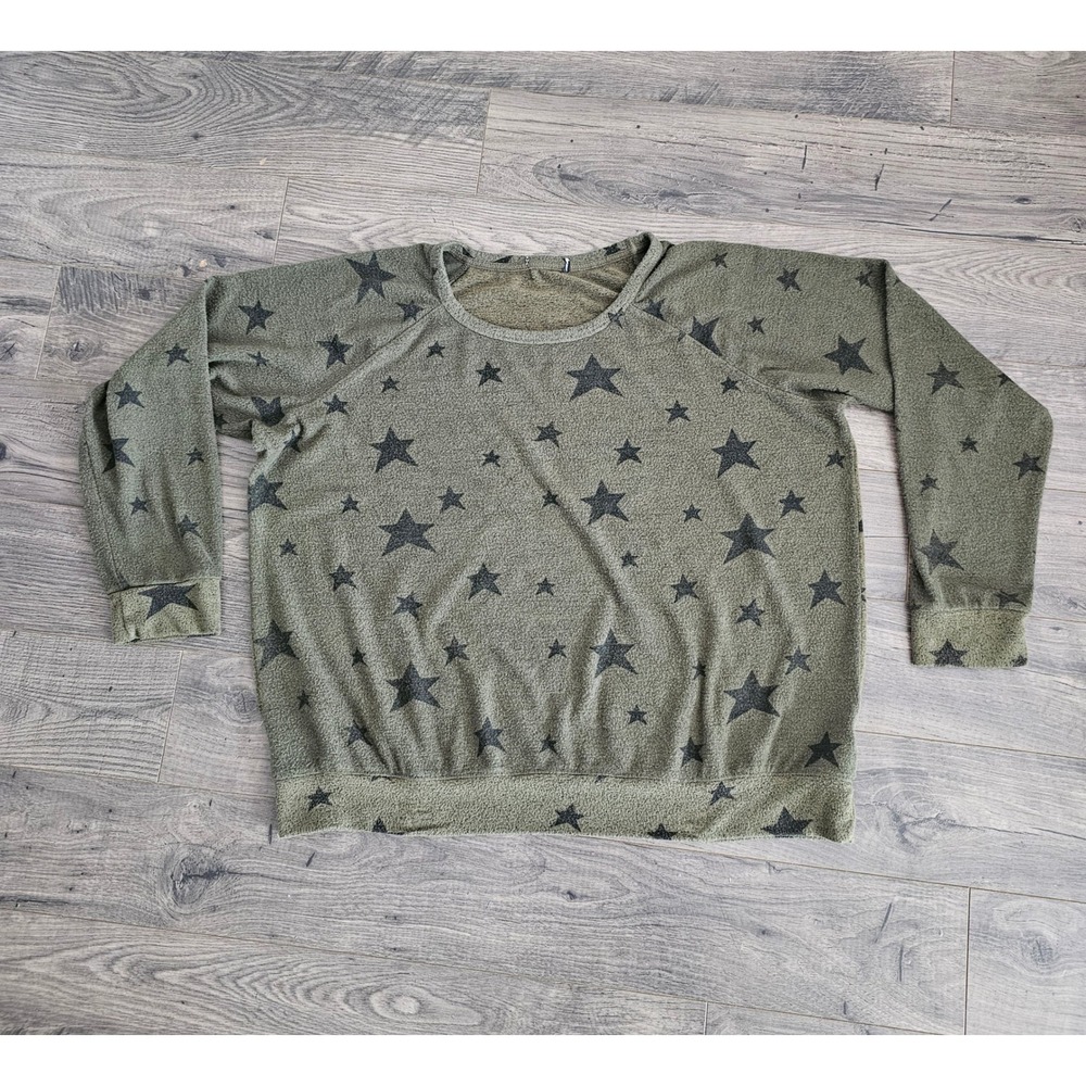 Buffalo David Bitton Women's XXL Olive Green Black Stars Long Sleeve‎ Pullover